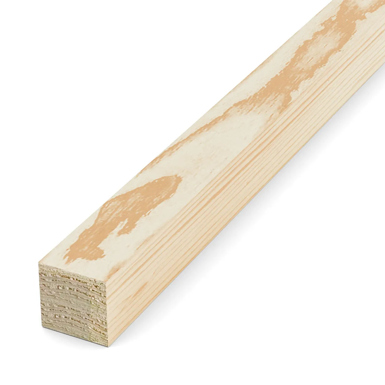 A close-up of the Go Build 4 in. x 4 in. x 12 ft. Ground Contact Pressure Treated Post shows its light wood grain and rough patches on a white background—perfect for exterior projects.